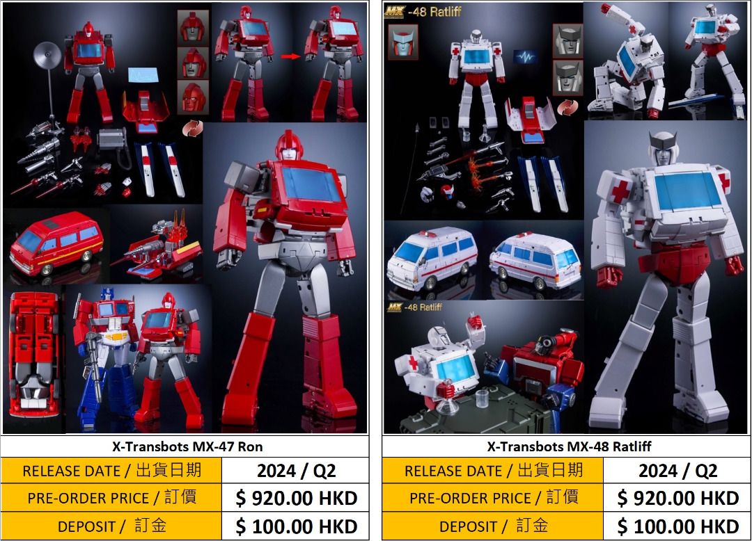 預定4月25日截止) X社XTransbot MX47 Ron 鐵皮/ MX48 Ratliff 救護車, 預購- Carousell