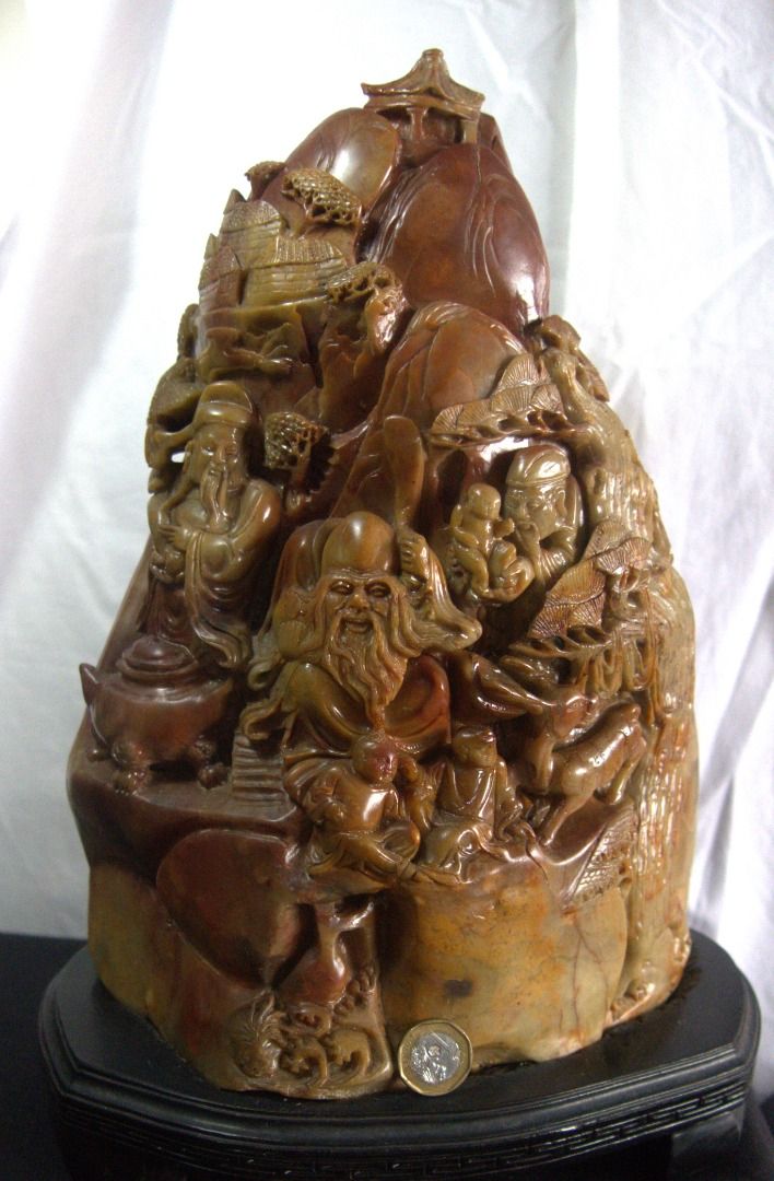 A255 Oversized 14.1 KG. Chinese Shou shan stone carving. 36x22x132 cm. The original price SGD 5000. Now only SGD 1180.00