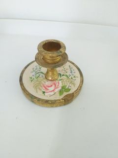 Antique Petit Point Brass short candle holder