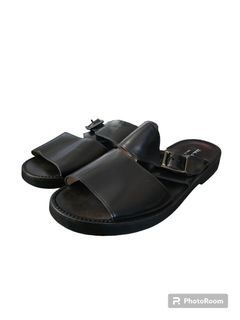 Auth Salvatore Ferragamo Black Leather Sandals