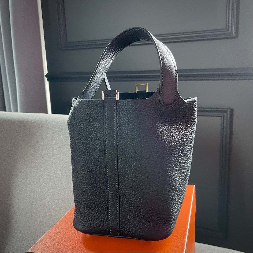 Authentic Hermes Picotin 18 Caban Clemence GHW brand new full set black grey with receipt Stamp B mini lindy evelyne gold hardware