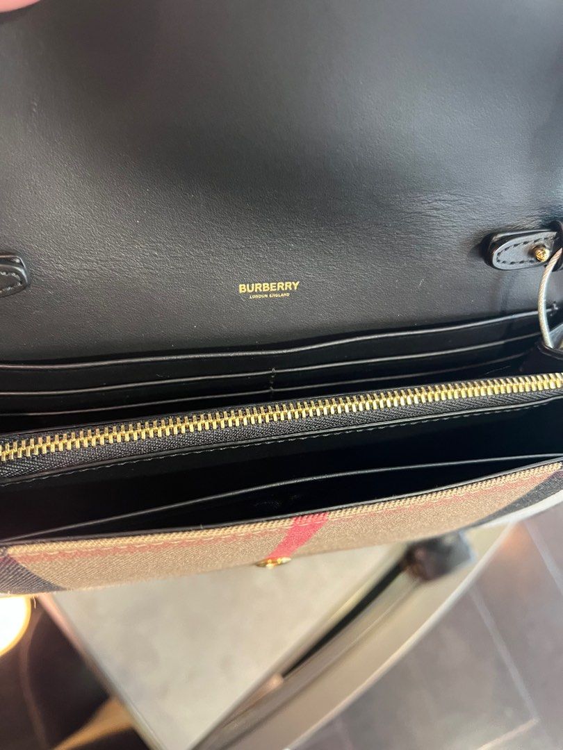 Burberry leather and house check wallet with detachable strap sales