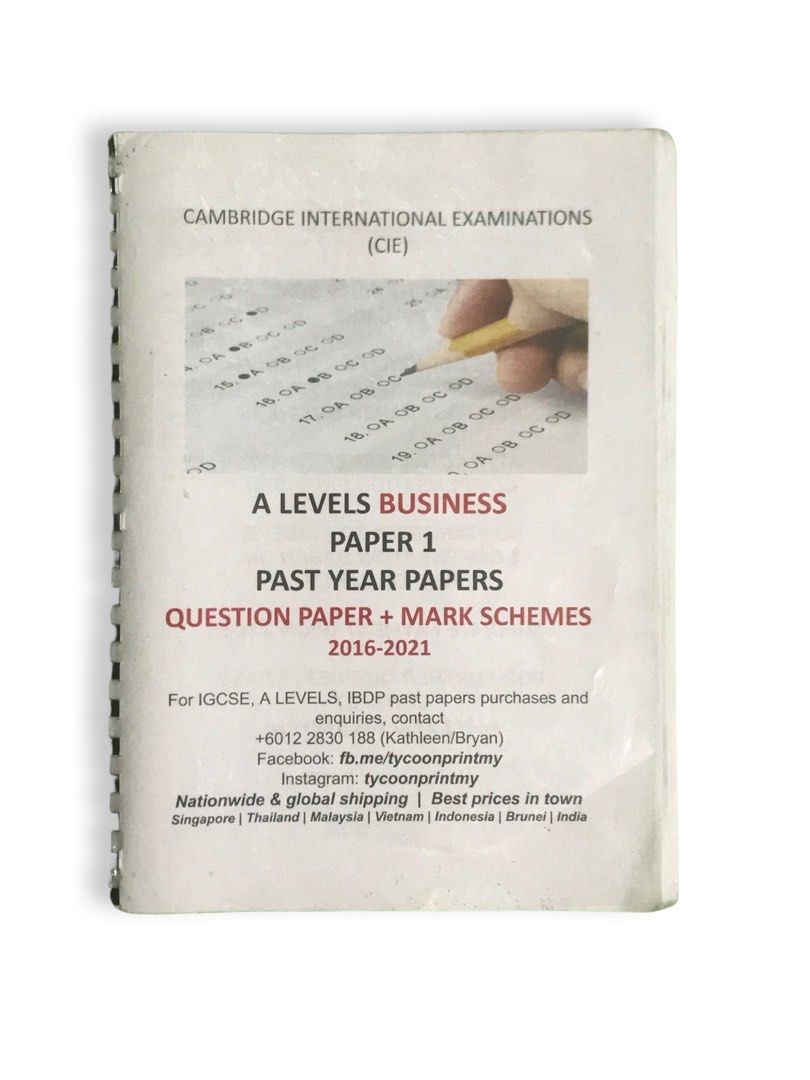 Business ALevel Paper 1 Past Year Question Paper, Hobbies & Toys