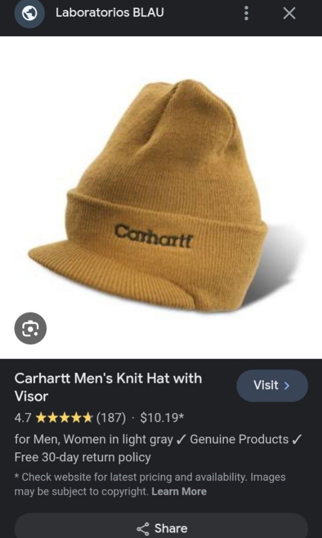 Carhartt knit hat w visor Men s Fashion Watches Accessories Beanies on Carousell