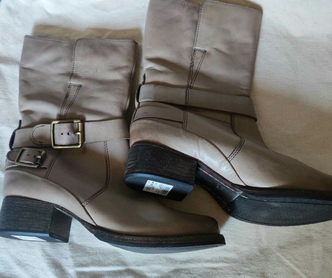 CLARKS MONICA SOUL TAUPE MID CALF LEATHER BOOTS WOMEN Women s Fashion Footwear Boots on Carousell