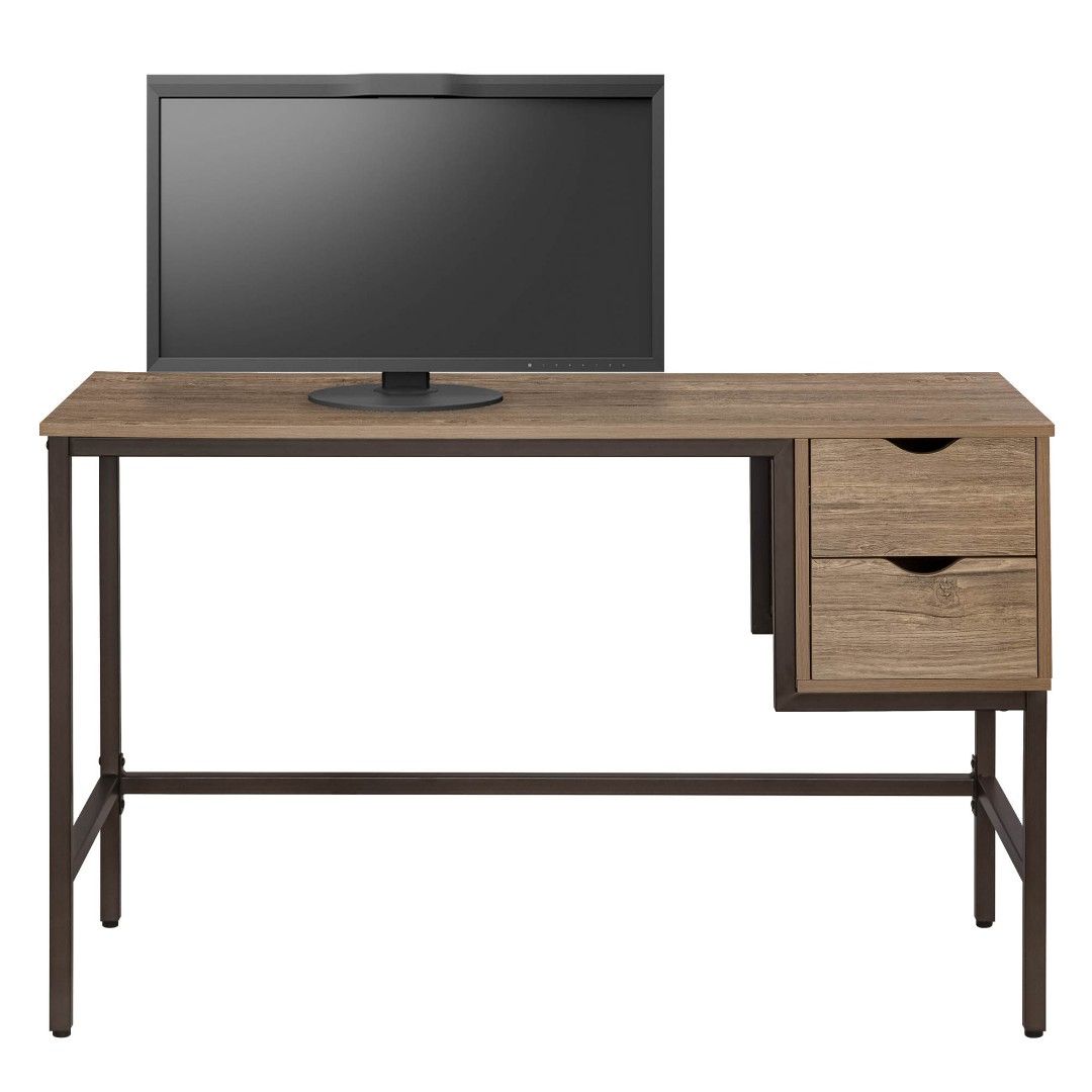 Computer/Study Table Desk (Category: Tables & Sets) located in Quezon City. Submitted by ughffsetx (Listing ID 1294239075, Image 1). Description: Computer table with 2 drawers for storage Made from PVC, Particle Board, and Metal Frame Color: Oak and Brown Size: 120 x 48 x 76 cm (LWH).