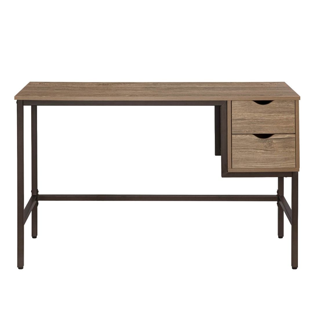 Computer/Study Table Desk (Category: Tables & Sets) located in Quezon City. Submitted by ughffsetx (Listing ID 1294239075, Image 2). Description: Computer table with 2 drawers for storage Made from PVC, Particle Board, and Metal Frame Color: Oak and Brown Size: 120 x 48 x 76 cm (LWH).