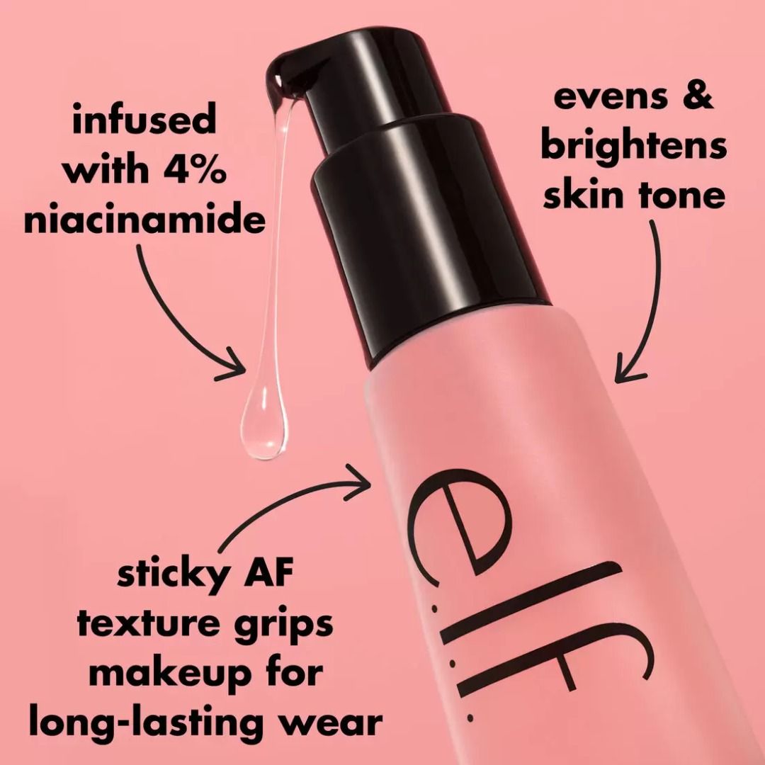 ELF POWER GRIP PRIMER + 4% NIACINAMIDE (Category: Makeup) located in Manila. Submitted by juanashopbies_ph (Listing ID 1294138519, Image 3). Description: ELF POWER GRIP PRIMER + 4% NIACINAMIDE A. Full Size (24ml) - 679 B. Mini Size (15ml) - 449 What is it: A sticky gel-based face primer enriched with 4% niacinamide to help even out skin tone and brighten while gripping makeup. Why you'll love it: Gel primer formula with sticky texture grips makeu