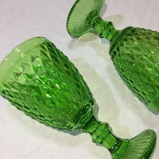 Green Diamond Cut Goblets
