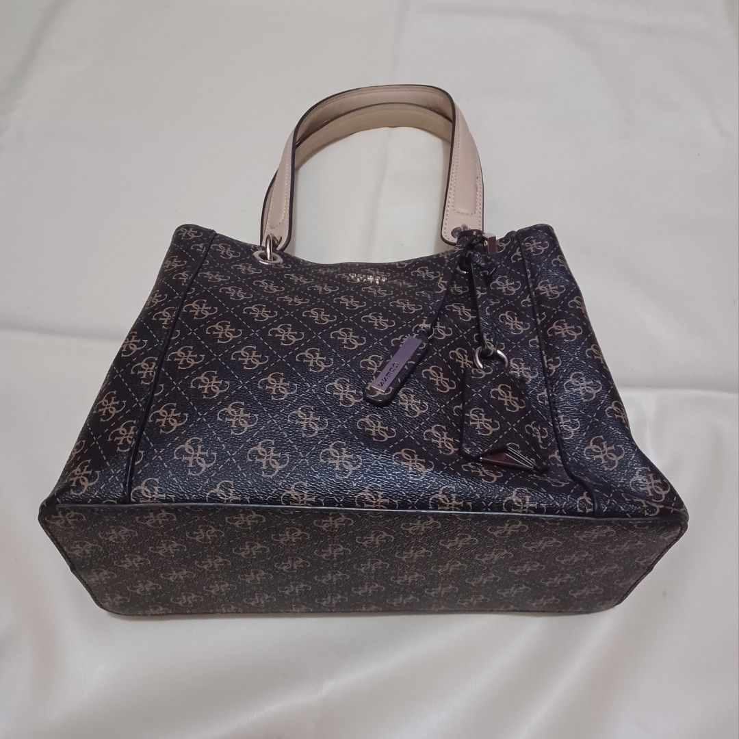 Guess Logo Signature Kamryn Brown Double Strap Tote Bag Barang Mewah Tas Dompet di Carousell