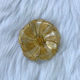 Japan Vintage Gold Peony Flower Enamel Brooch
