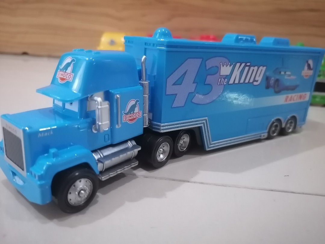 Mattel 1 55 Disney Pixars Cars Mack Truck and Transport Trailer Dinoco The King Racing Light Blue Loose Hobbies Toys Toys Games on Carousell