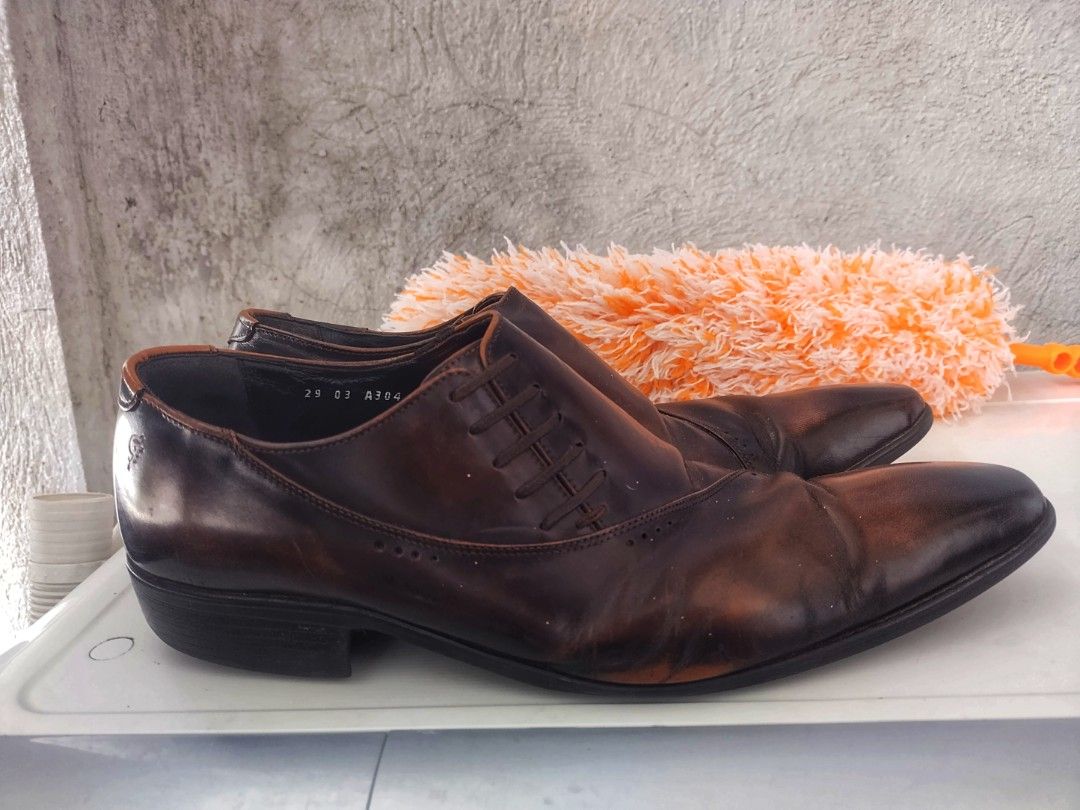 Men's Genuine Leather Shoes - Size 8.5 (Maroon), Men's Fashion
