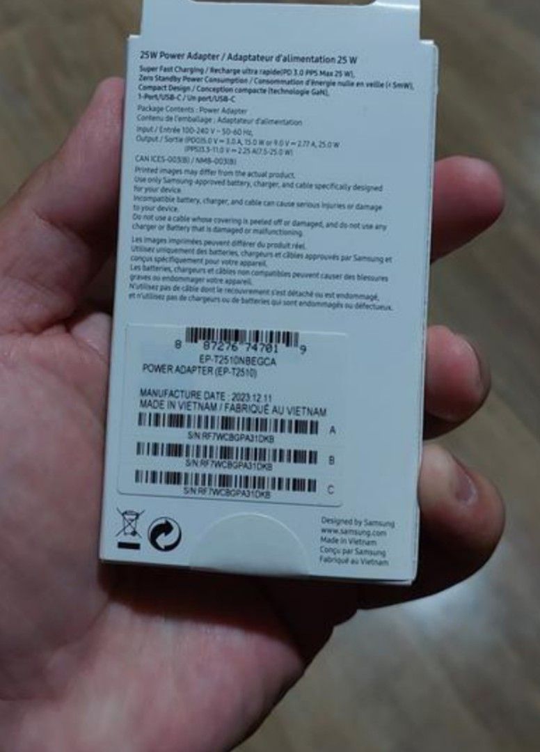 NEW SAMSUNG 25W PD ADAPTER (Category: Chargers & Cables) located in Makati City. Submitted by nicejed02 (Listing ID 1294244058, Image 2). Description: NEW SAMSUNG 25W PD ADAPTER 800 EACH ONLY BNEW AND SEALED STORE PRICE - 1,190 PM ME LIMITED STOCKS ONLY.