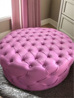 Pink German Leather Tufted Ottoman L40 x H18 inches