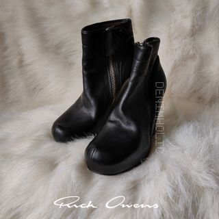 RICK OWENS ITALY | Women's Black Leather Wedge Ankle Boot