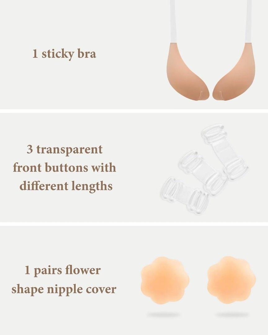 Sticky Push Up Bra Women Strapless Adhesive Invisilift Bras Plus Size  Backless Bra for Large Breasts with Pasties, 女裝, 內衣和休閒服- Carousell