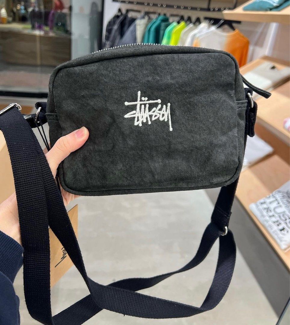 stussy canvas side pouch washed black, Men's Fashion, Bags, Sling