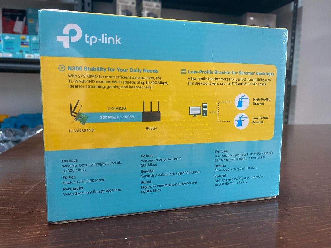 TP-Link TL-WN881ND 300Mbps Wireless N Wi-Fi PCIe Adapter (Category: Networking) located in Pasig City. Submitted by technofuseofficial (Listing ID 1294251663, Image 3). Description: TP-Link TL-WN881ND 300Mbps Wireless N Wi-Fi PCIe Adapter Interface - PCI Express(x1) Antenna Type - Detachable Omni Directional (RP-SMA) Antenna Gain - 2dBi Wireless Standards - IEEE 802.11n, IEEE 802.11g, IEEE 802.11b Frequency - 2.400-2.4835GHz Wireless N speed up t