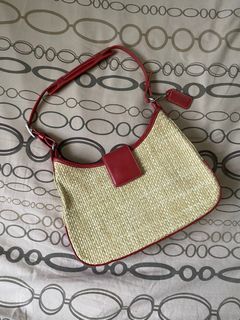 Vintage Coach Red Straw Woven Leather trim Small Shoulder Bag