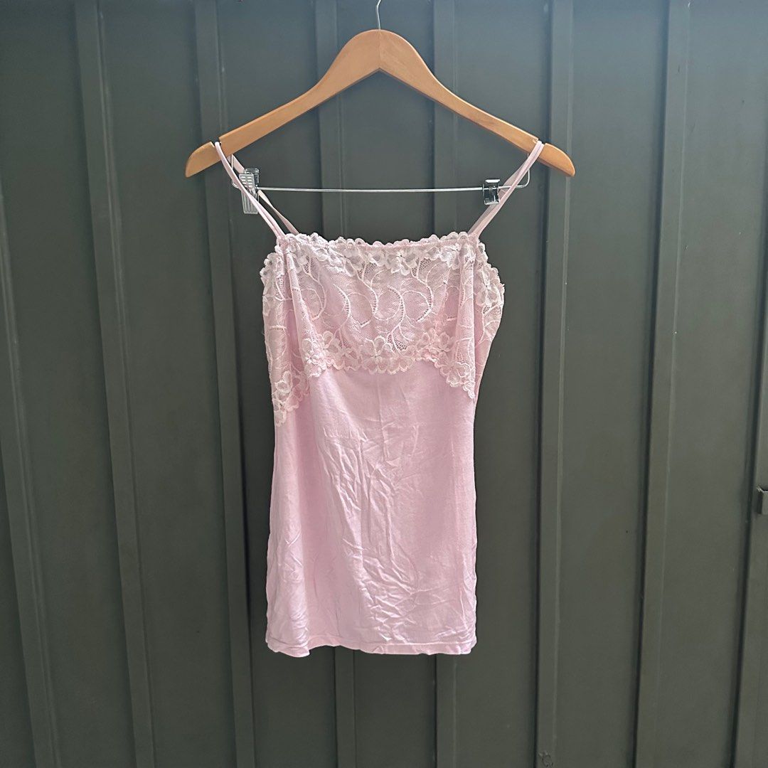pink ribbon lace cami, Women's Fashion, Tops, Sleeveless on Carousell