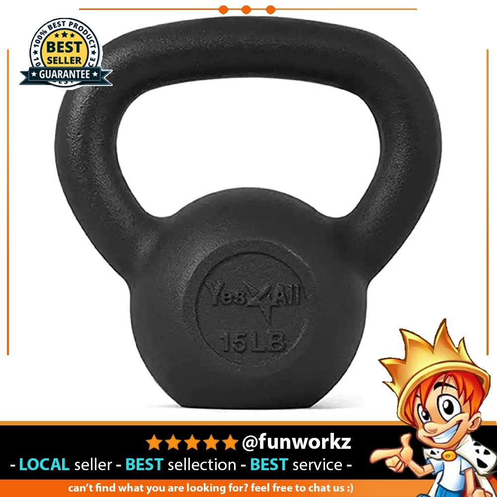 Yes4All Kettlebell Cast Iron Rubber Base Adjustable Solid Smooth For Strength Training Home Gym C. Black 15lb Sports Equipment Other Sports Equipment and Supplies on Carousell