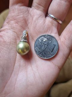 14k two tone gold pearl pendant w real diamonds