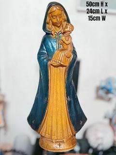 19.75" 1950s Vintage Italian Madonna with Child Polychrome Plaster Statue Marked Merlini v17