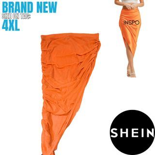 ‼️FLASH SALE‼️ 4XL Brand New SHEIN Shiny High Slit Ruched Orange Midi Skirt No Strings | Brand New Plus Size