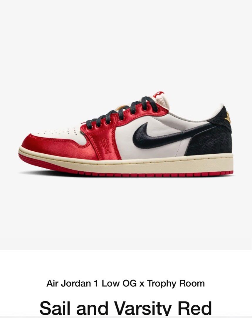 Aj1 low og x trophy room varsity red Men s Fashion Footwear Sneakers on Carousell