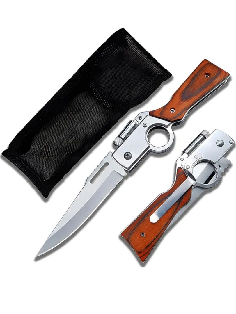 AK47 RIFLE STYLE FOLDING POCKET GUN KNIFE WITH LED LIGHT, Sports