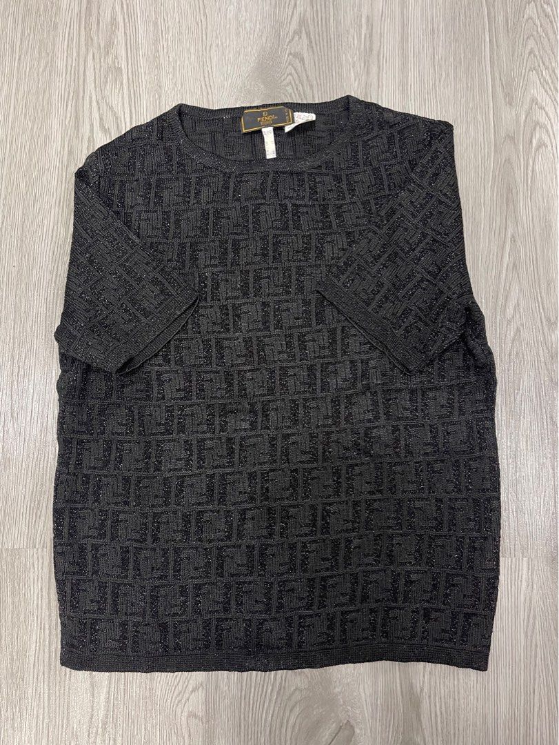 Authentic FENDI black monogram knitted glitter shirt