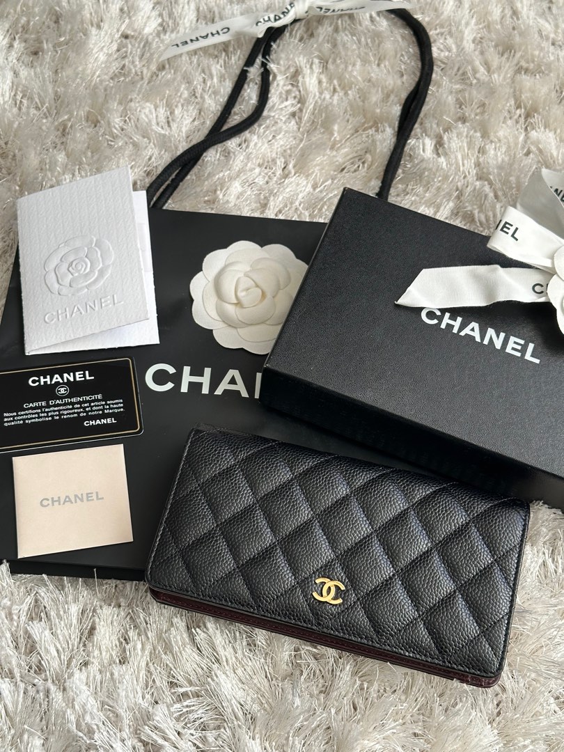Chanel Caviar Black Bi Fold Long Wallet Yen Wallet