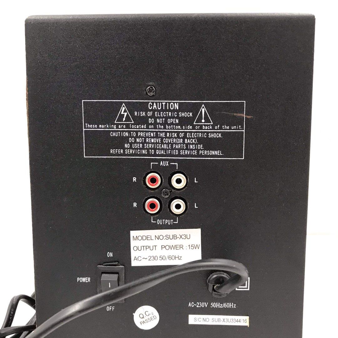 DB AUDIO SUB-X3U 2.1 Multimedia Speakers (Category: Soundbars, Speakers & Amplifiers) located in Pasay City. Submitted by ayinong168 (Listing ID 1294365048, Image 3). Description: Description: -Power Rating: 230V ~ 50/60Hz - 15 Watts -Unit Model: SUB-X3U -Function: Vol. USB/ SD -Driver unit woofer: 4 inches -Satellite: 3” x 2 -Freq. Response: 50Hz-18KHz -Ideal for home theater, music component setup for indoors NOTE: Please refer to the actual po