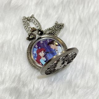 {Disney} {The Little Mermaid} Princess Ariel Prince Eric Vintage Collectible Pocket Watch Pendant Necklace