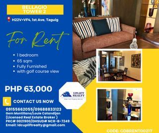 For rent 1 bedroom with golf course view in Bellagio Tower 2 BGC