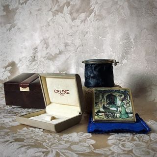 FREE VINTAGE BOXES & VICTORIAN PRINT MIRROR Handsome Leather Hinged Box Velveteen Jewelry Boxes