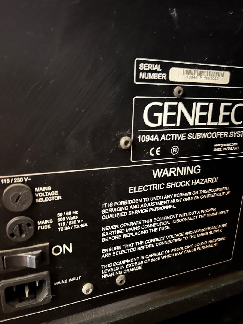 Genelec 1094A 15” powered subwoofer, Audio, Soundbars, Speakers