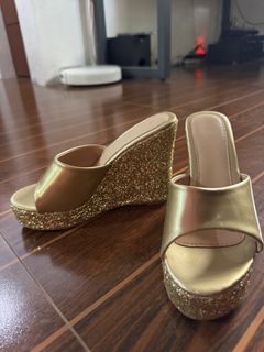 Gold Glittery Wedge Sandals