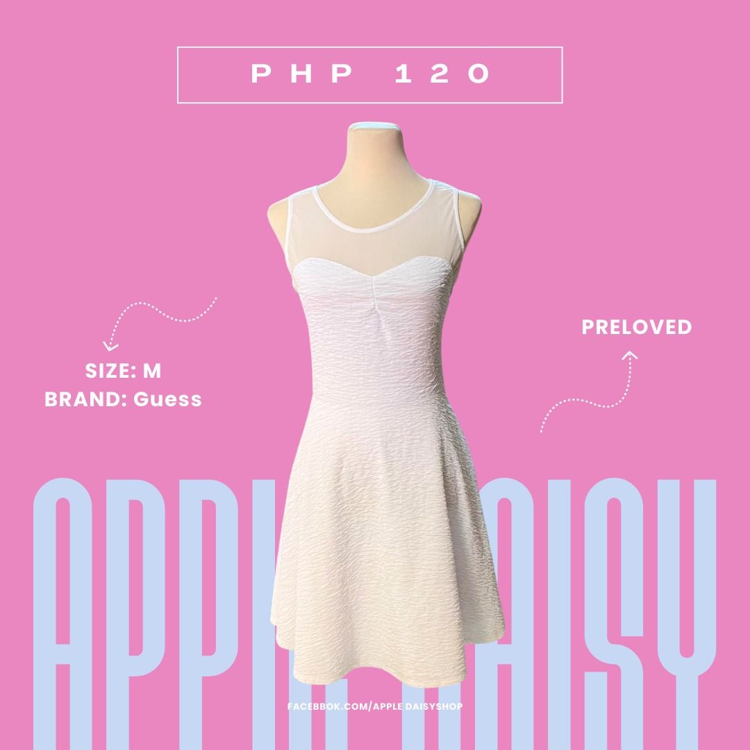 Guess White Skater Dress (Category: Dresses) located in Asingan. Submitted by apple_daisy (Listing ID 1294312972, Image 1). Description: Length: 34.5 inches.