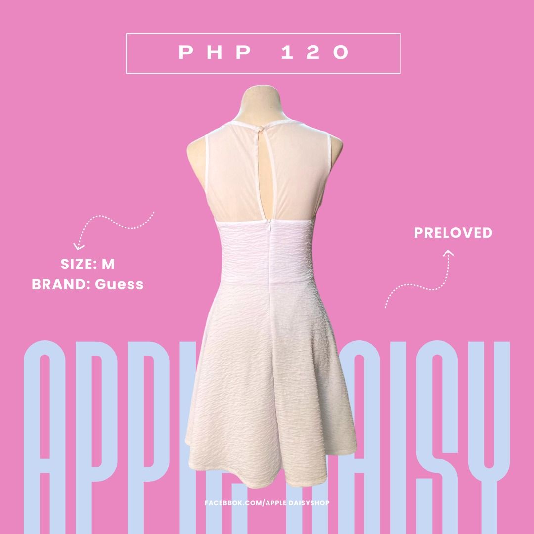 Guess White Skater Dress (Category: Dresses) located in Asingan. Submitted by apple_daisy (Listing ID 1294312972, Image 2). Description: Length: 34.5 inches.