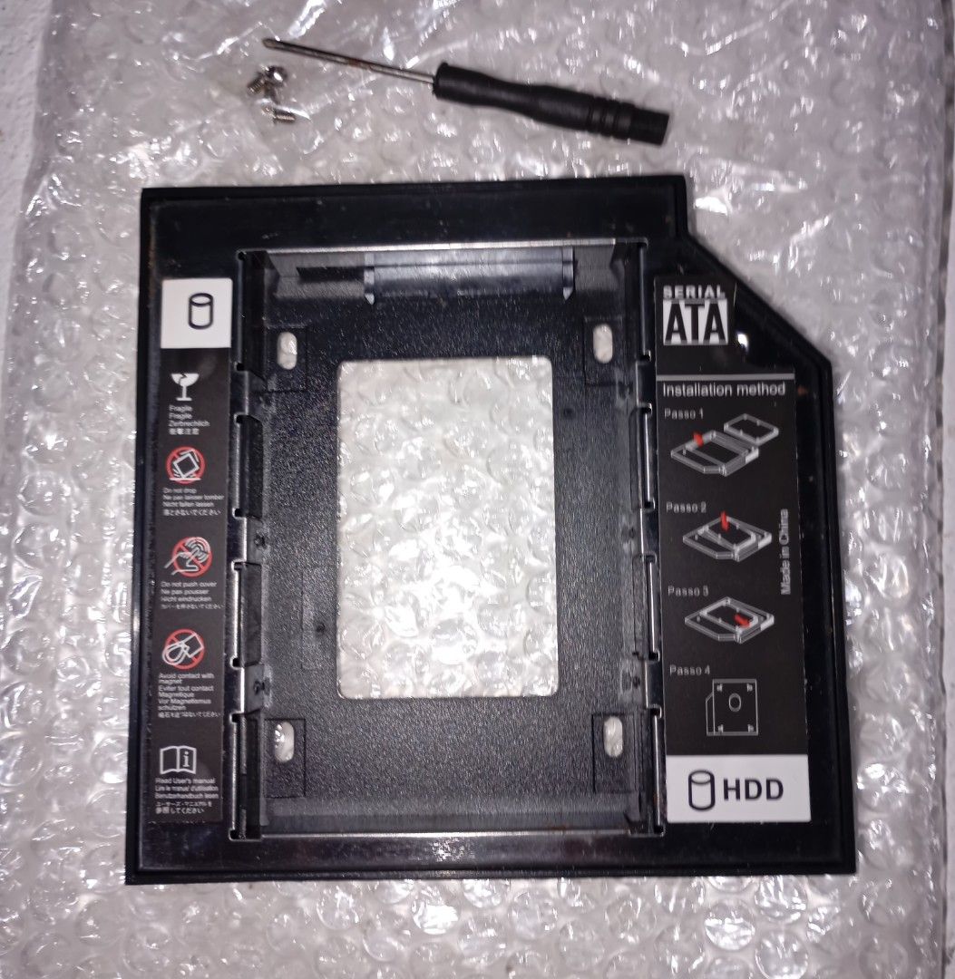HDD Caddy 9mm 9.5mm 12.7mm available (Category: Computer Parts) located in Cainta. Submitted by whiteelephantph (Listing ID 1294434425, Image 1). Description: Bnew HDD caddy convert CD DVD ROM to HDD compartment Size 9mm 9.5mm for slim type Size 12.7mm for standard type laptop Pickup or lalamove Pm is the Key!.