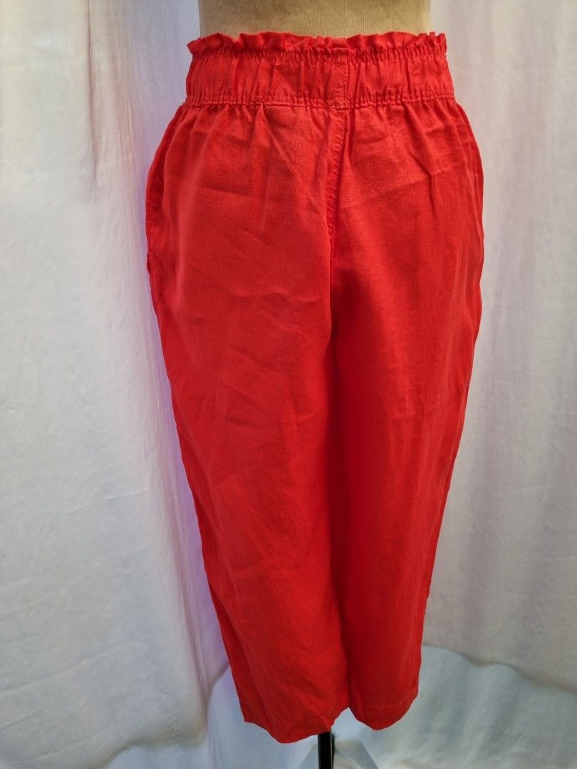 H&M Red Linen Pants, Women's Fashion, Bottoms, Other Bottoms on Carousell