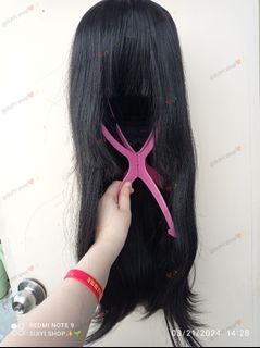 Manreally Long Natural Black wig with lace front bangs (cut lace) cosplay