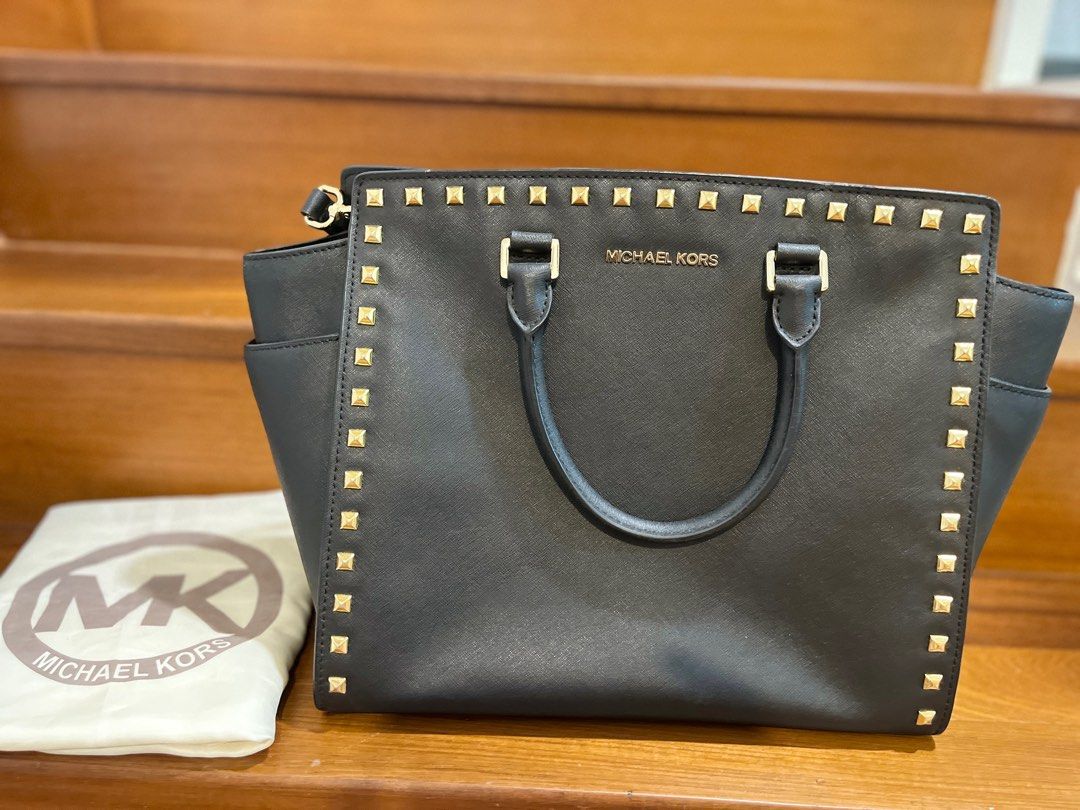 Michael Kors Bag Simple yet low key glam Black color with gold studs Luxury Bags Wallets on Carousell