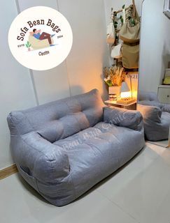 Light Gray Mini Bean Bag Sofa 2-Seater