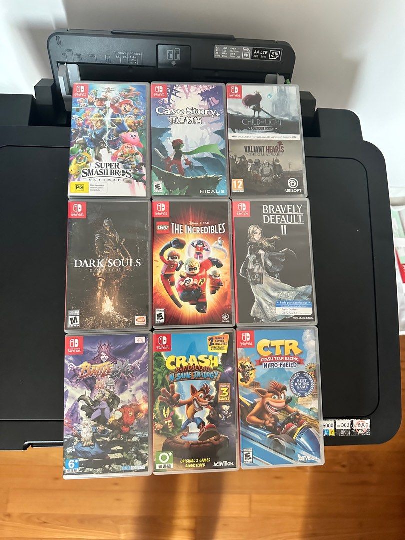 Nintendo Switch game Super Smash Bros / Cave story / Child of light +  valiant hearts / Dark Souls / Lego the incredibles / Bravely default 2 / ...