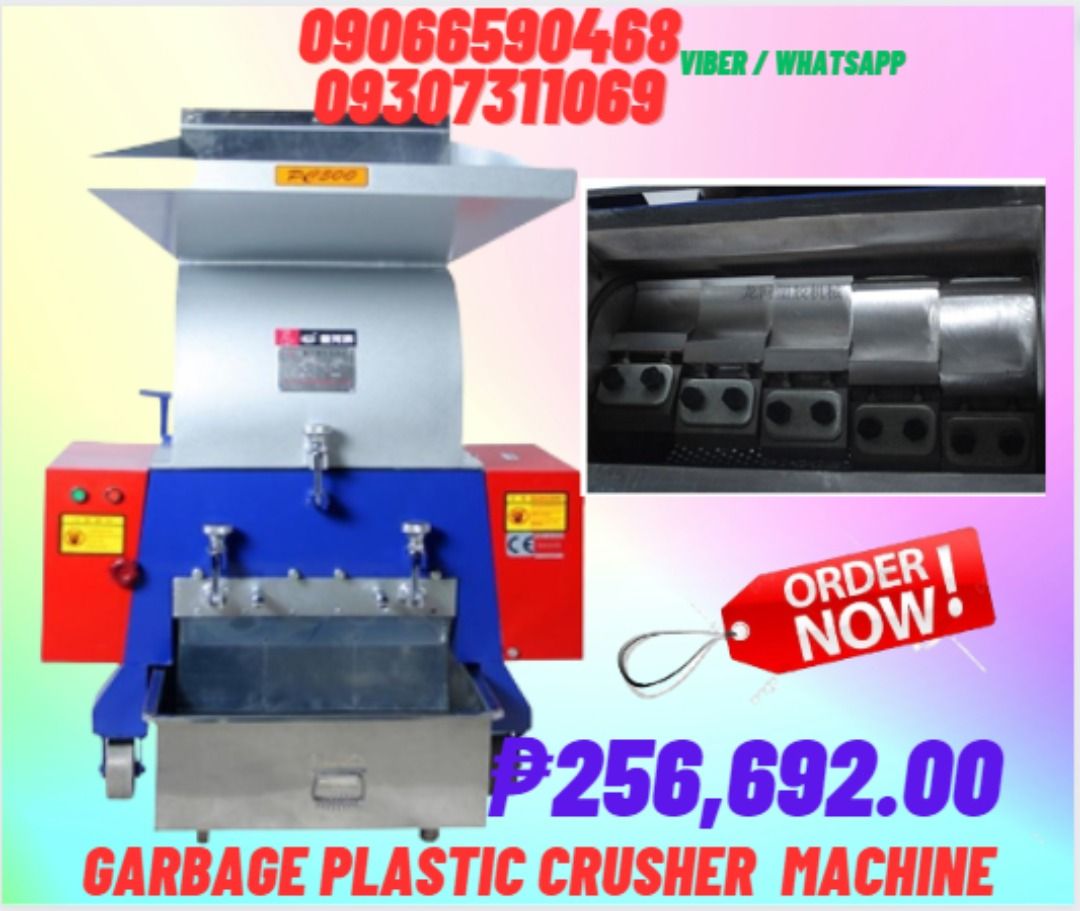 Plastic Crusher PC400A garbage crusher machine (Category: Looking For) located in Caloocan City. Submitted by chrisultim10753 (Listing ID 1294336305, Image 1). Description: Diameter of Crushing Chamber : 410*260mm crushing Ability :200-450kg/h motor power :7.5kw Fixing Cutter :2pcs Flexible Cutter :12pcs Mechanical Dimension : 950*860*1450mm Weight :550kg Voltage :380/220v 3phase 50/60Hz Blades materilas :Spring Steel Bearing Model :FC214 Sieve S