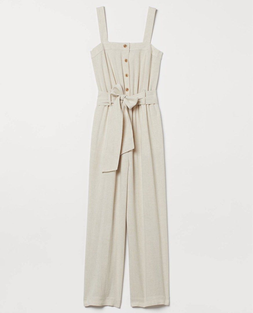 PRELOVED H M linen jumpsuit in light beige Women s Fashion Dresses Sets Jumpsuits on Carousell