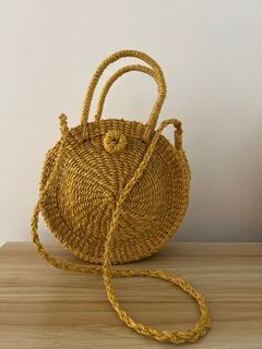 Raffia sling/handbag yellow